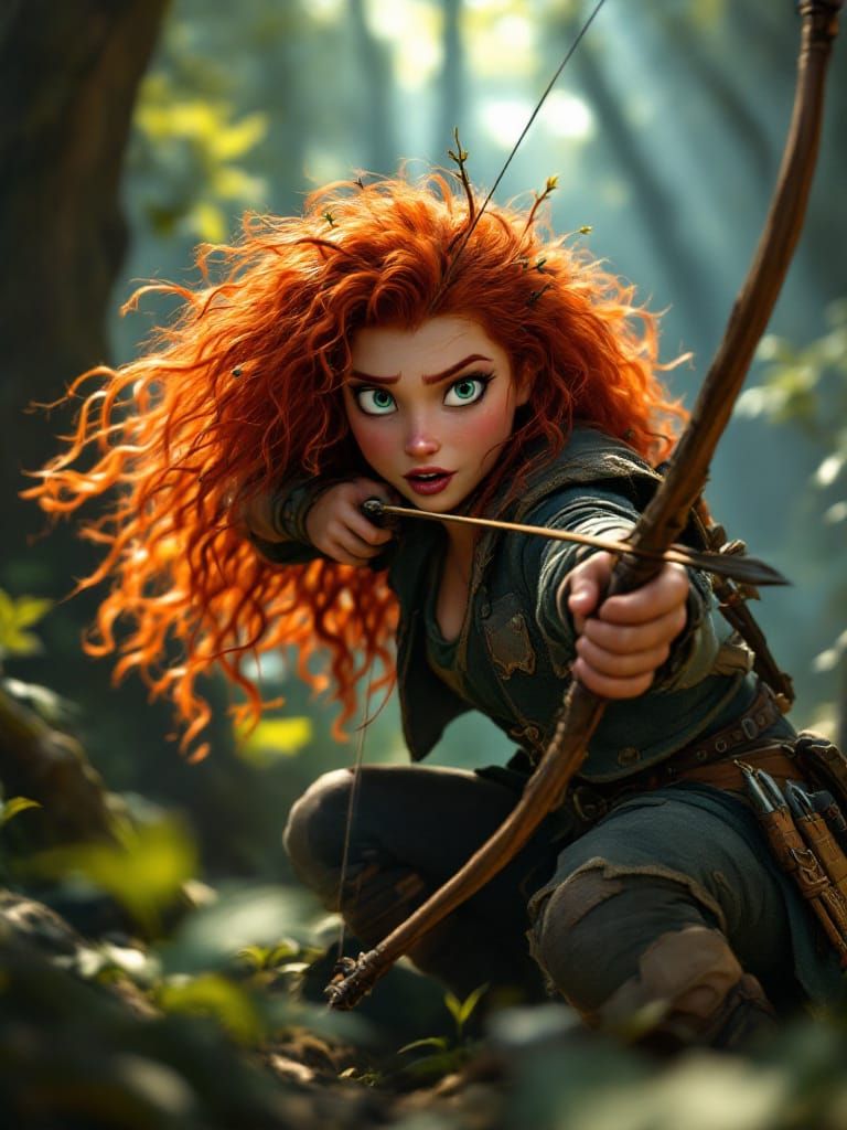 Forest-Punk Merida in Pixar Style, Action Shot