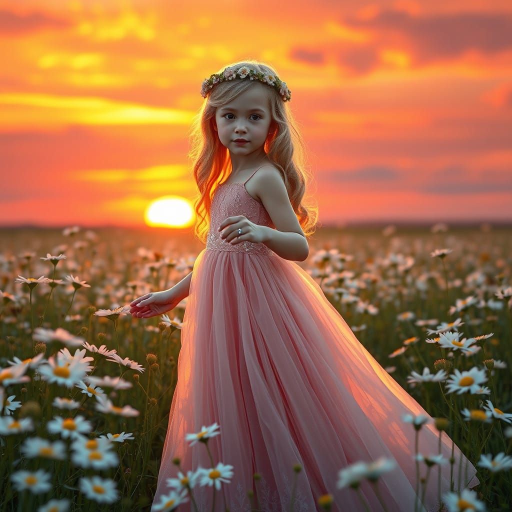 Ethereal Sunset Beauty in a Whimsical Floral Setting