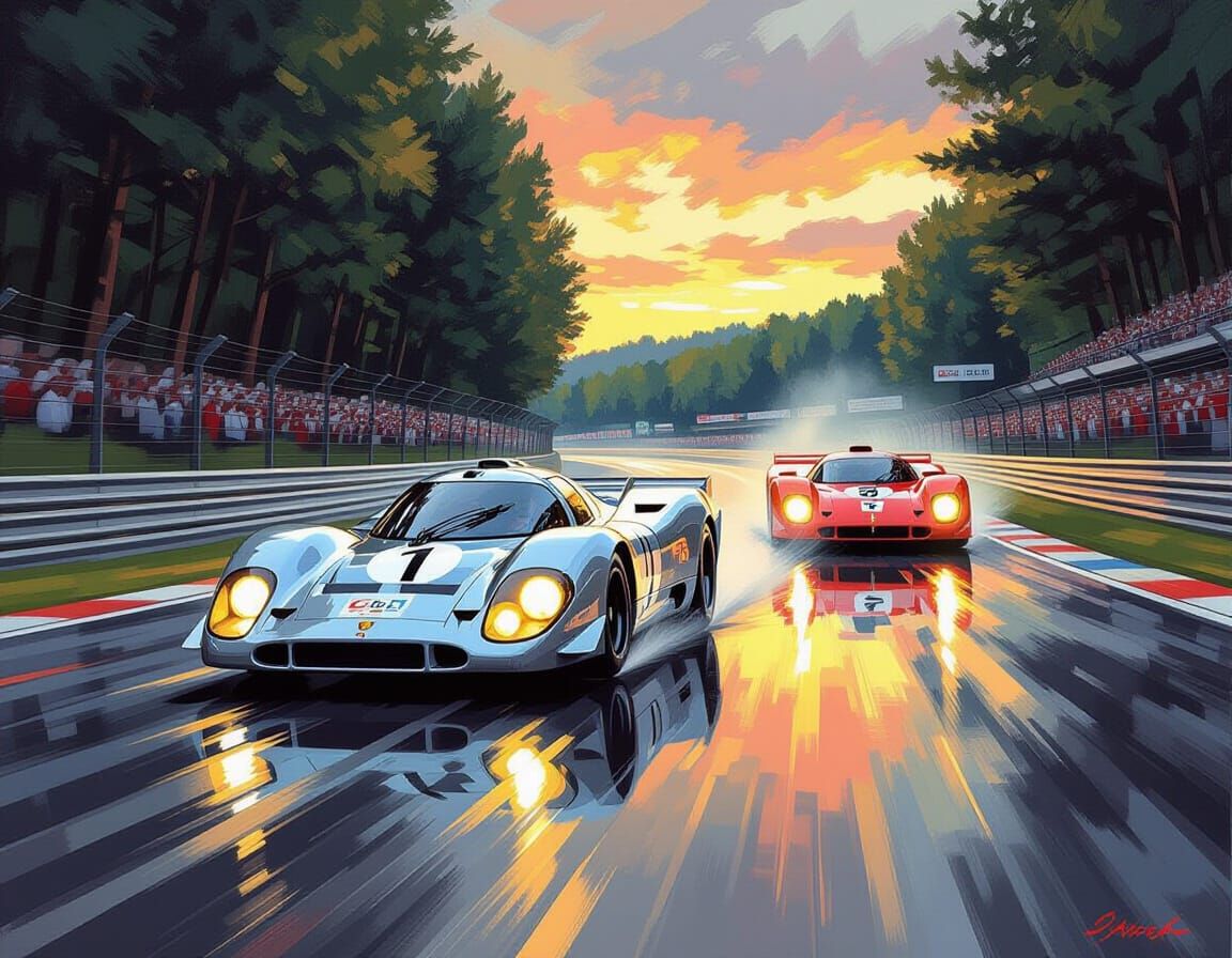 Porsche 917LH and Ferrari 512s at Le Mans