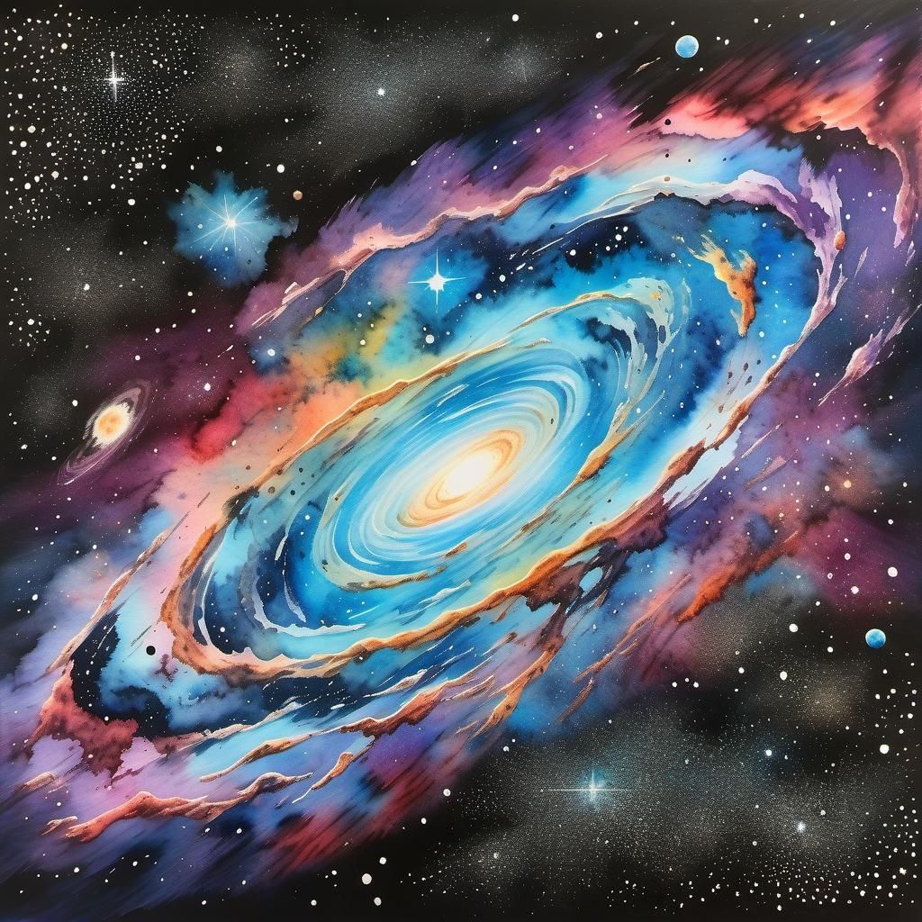 Colorful Interstellar Nebula in Watercolor Style
