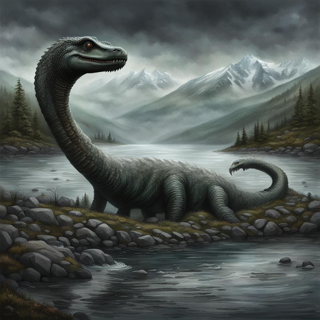 Hyperrealistic Loch Ness Monster Emerges from Murky Water