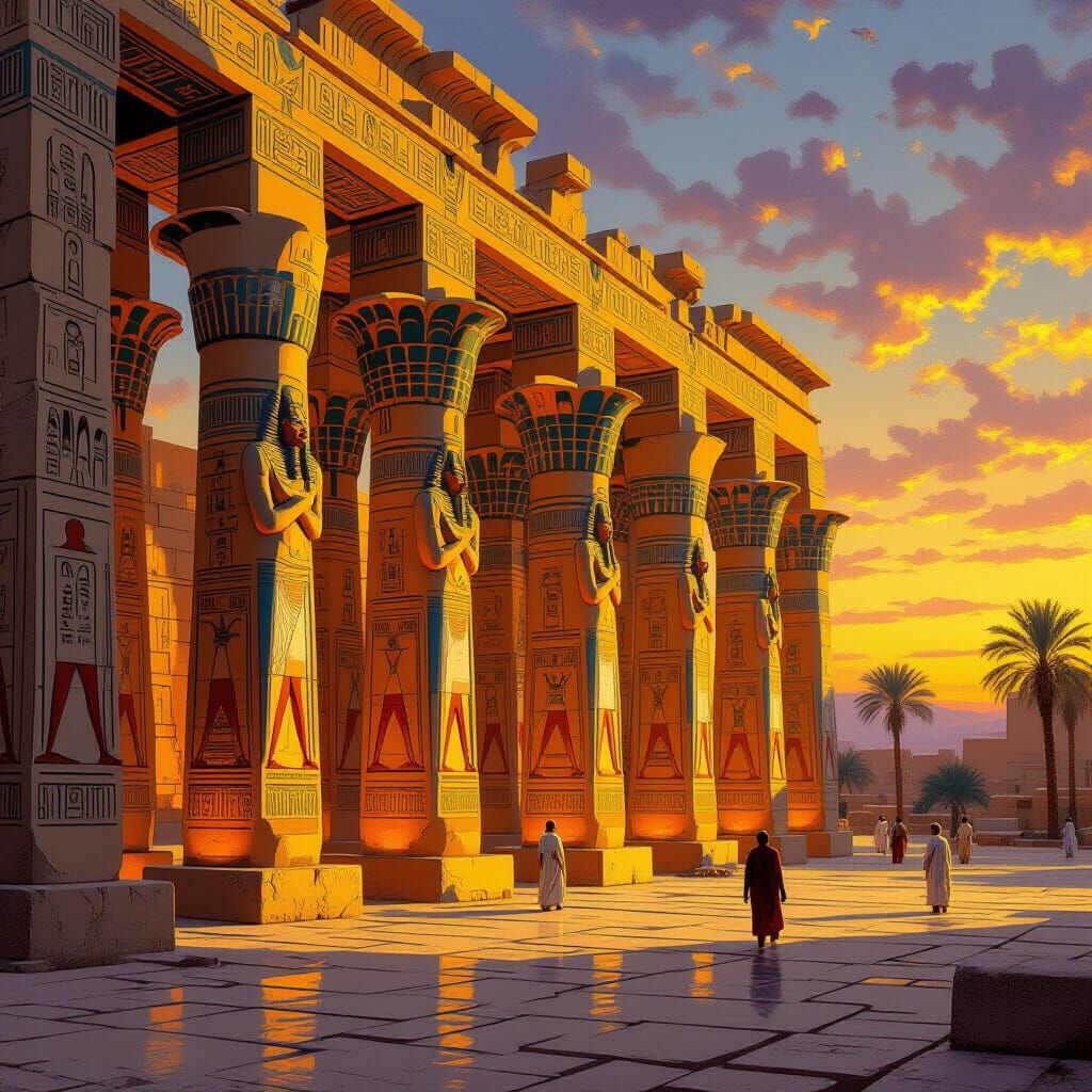 Luxor Temple at Evening in Classical Painting Style