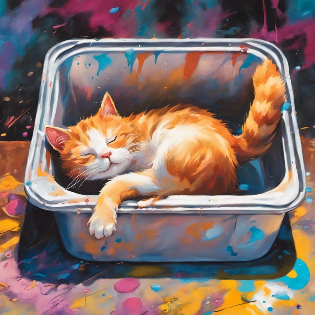 Cute Cat Sleeping: Graffiti Street Art Style