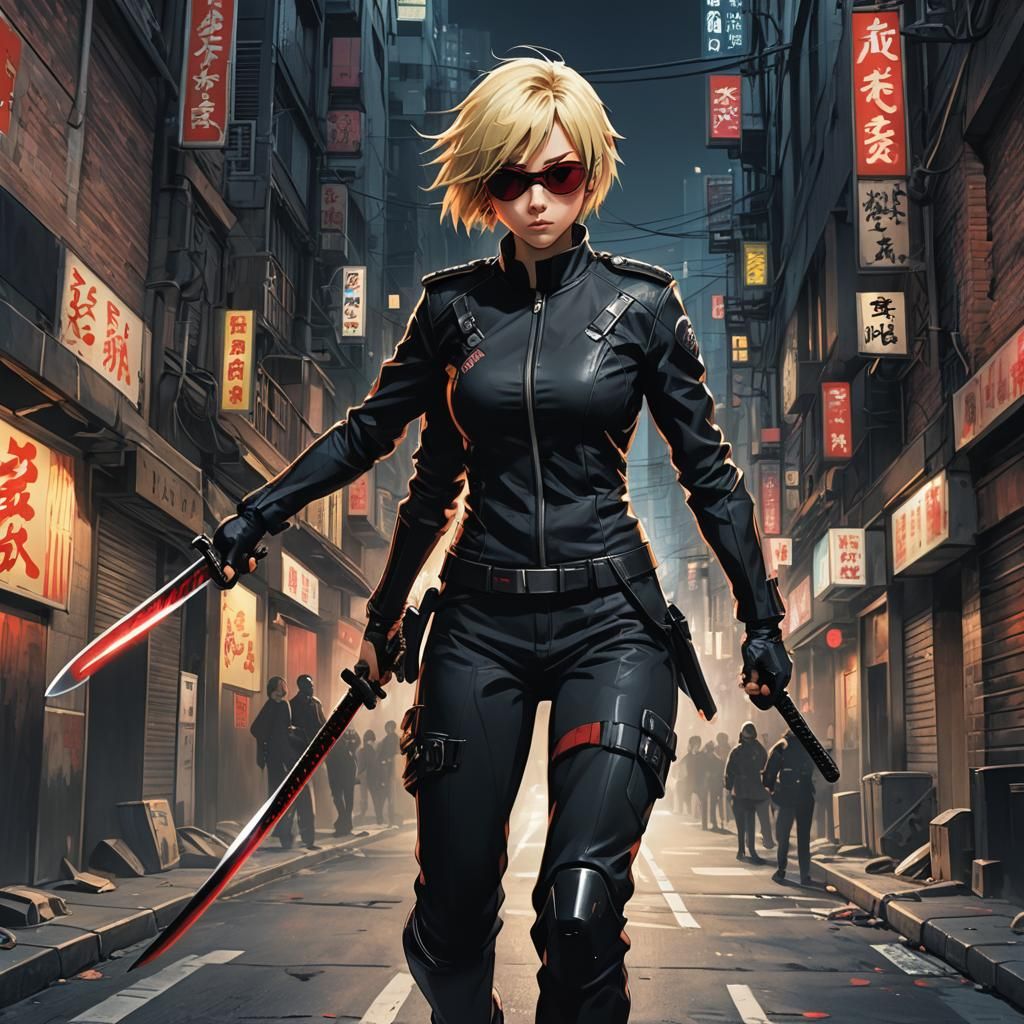 Kawakami Hiroko: Cyberpunk Biker in a Neon Alley