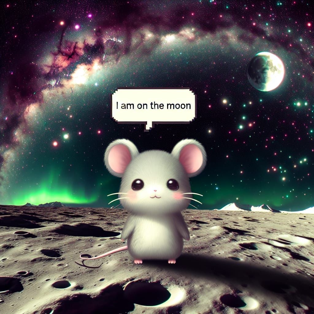 Hyperrealistic Chibi Mouse on the Moon