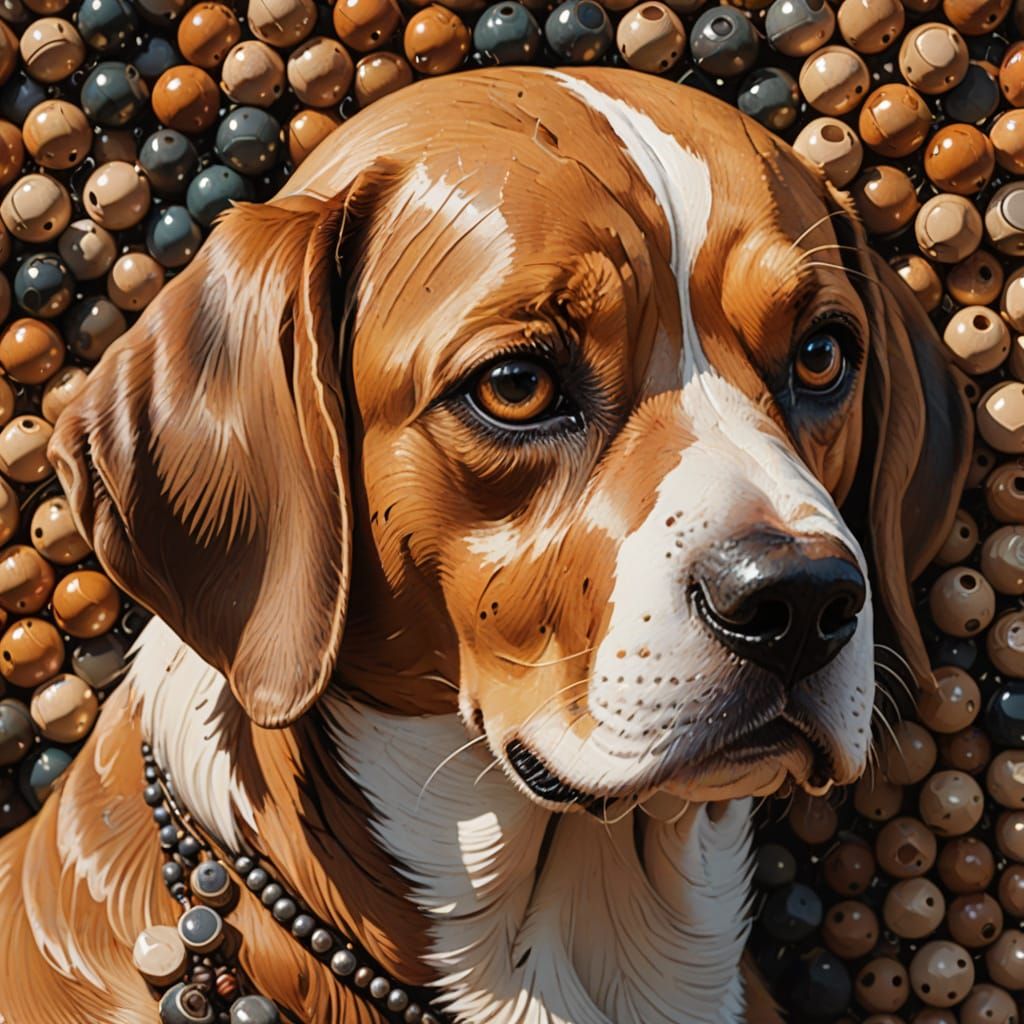 Abstract Beagle Portrait Constructed from Wooden Beads