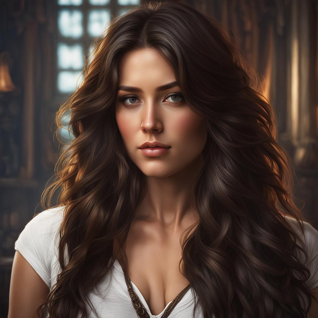 Detailed Portrait of a Young Woman in Casual Clothing