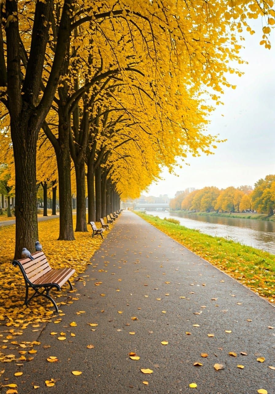 Dreamlike Yellow Tree Road in Mystical Soft Focus