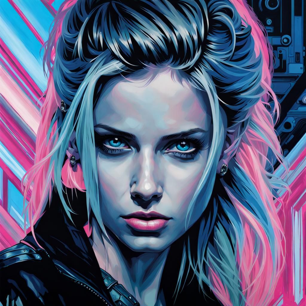 Androgynous Figure in Glitchcore Airbrush Illustration