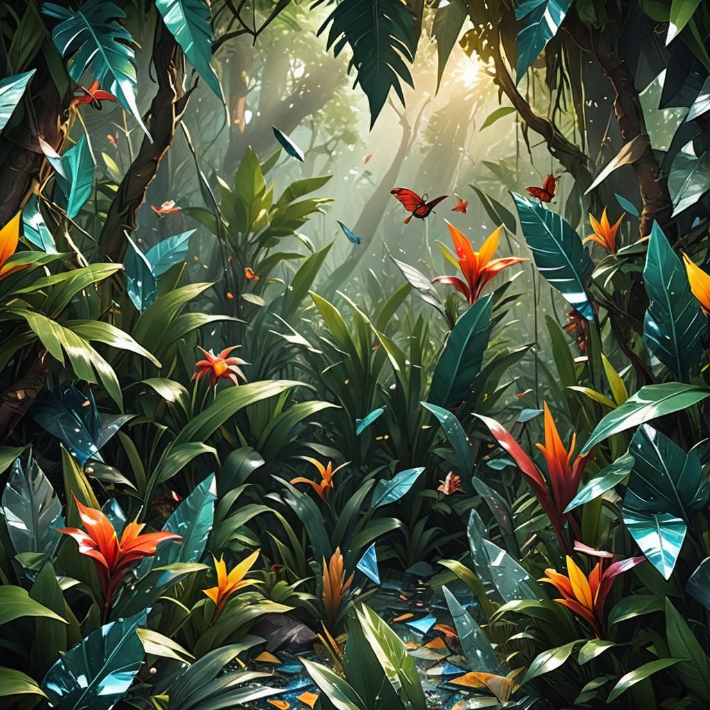 Hyperrealistic Jungle Scenes in Glass Shards