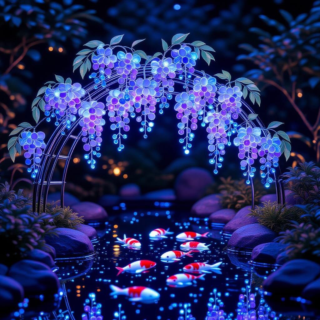 Bioluminescent Beaded Wisteria Tree in Fantasy Embroidery St...