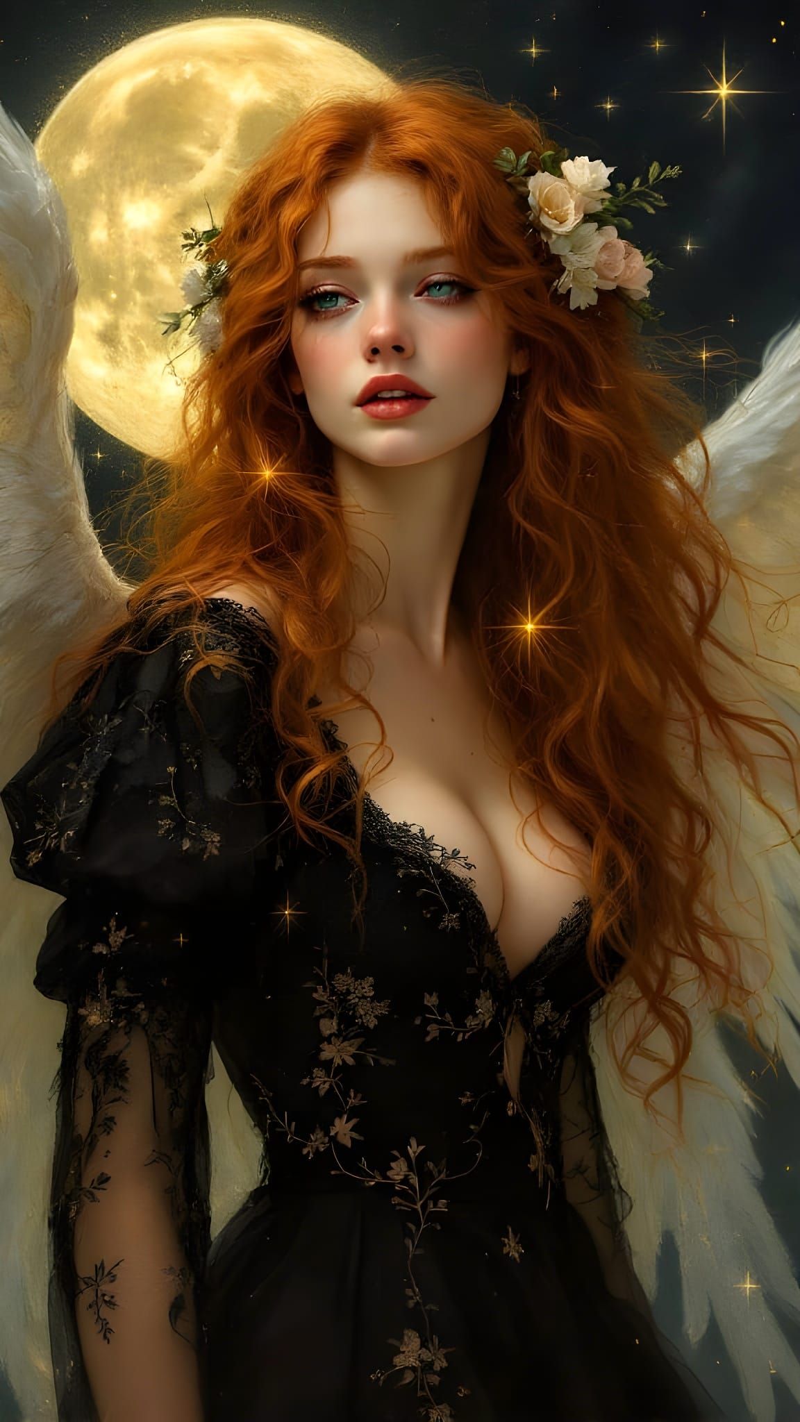 Ethereal Lady in Moonlit Garden