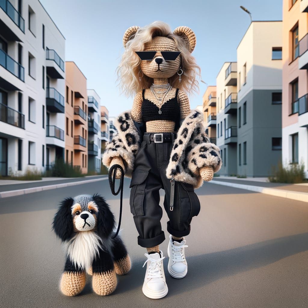 Amigurumi Teddy Bear Strolls Through Urban Streetwear Aesthe...