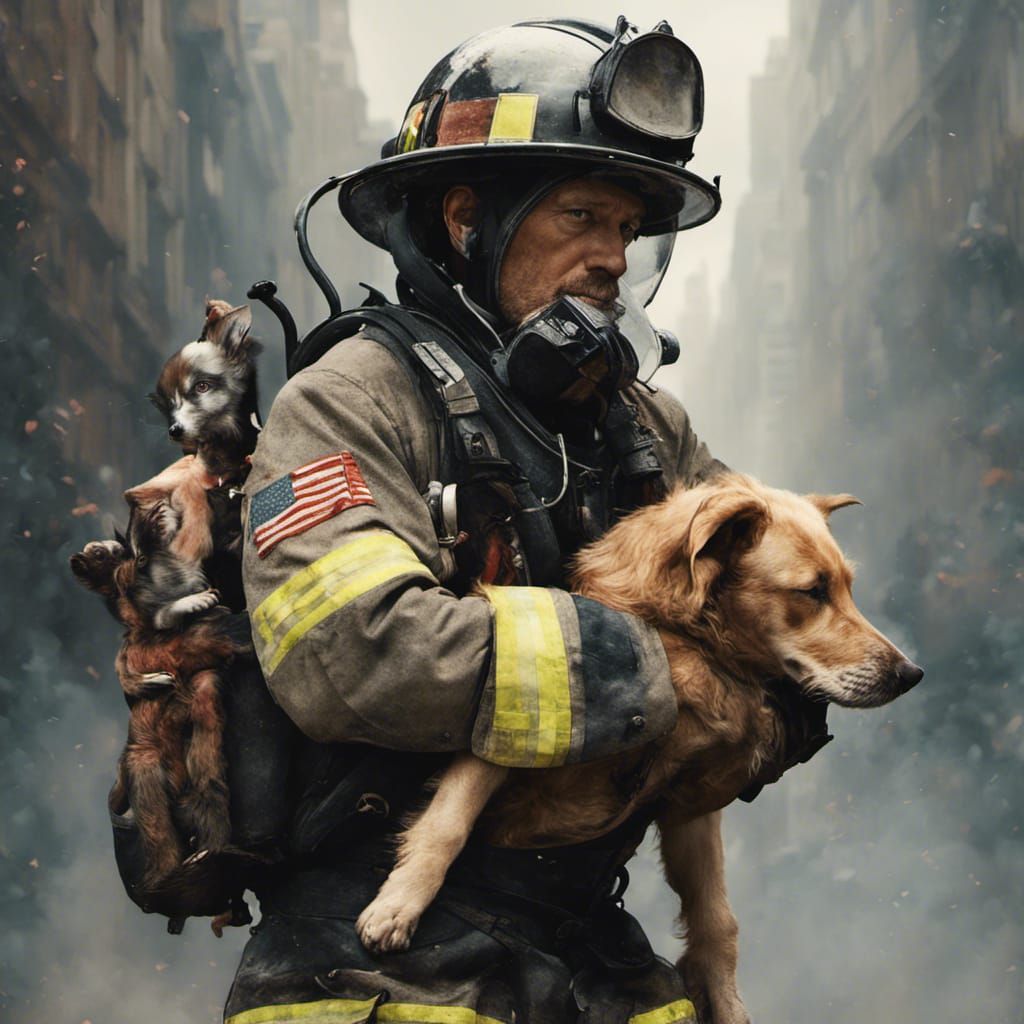 Firefighter Dog Rescue: Maximalist Digital Portrait