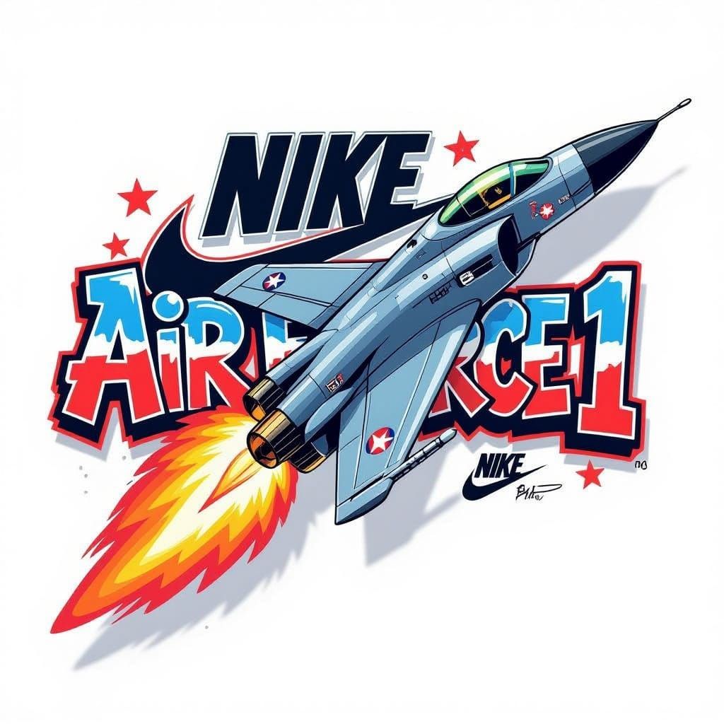 3D Nike Air Force 1 Graffiti Check Embroidery Design