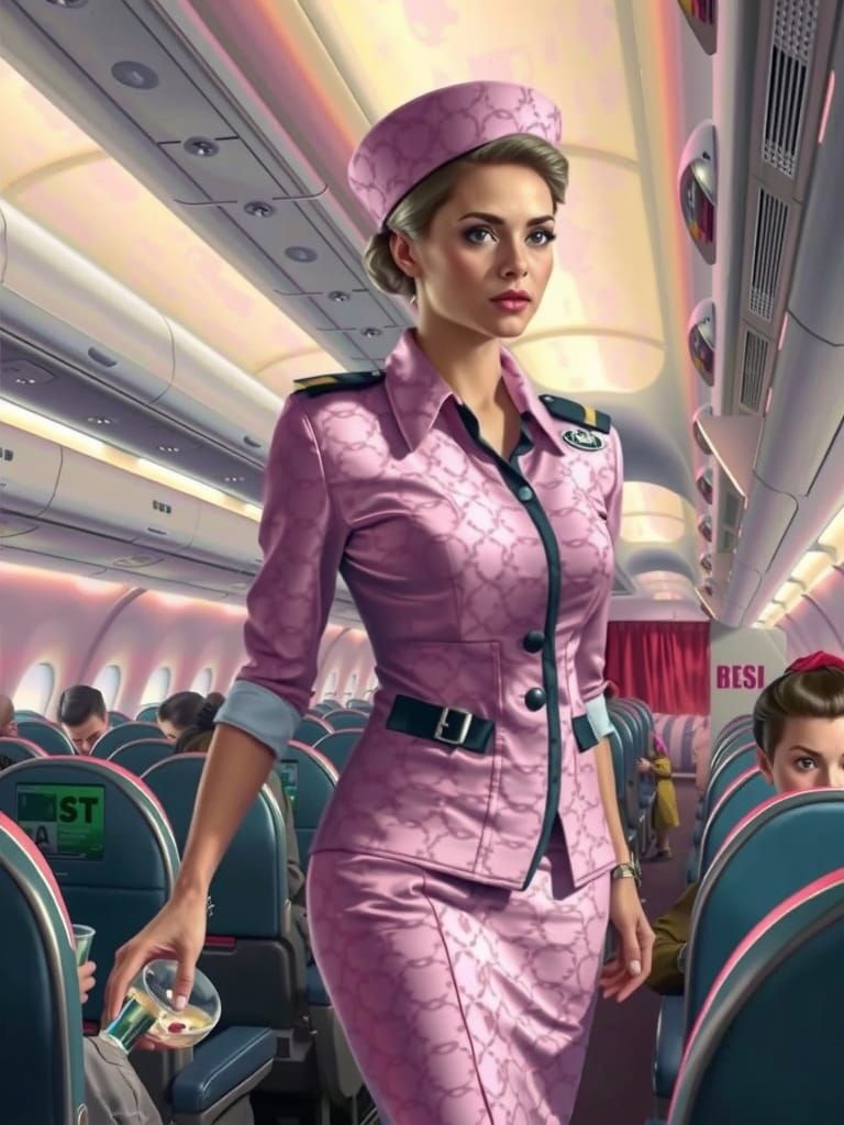 Hyperdetailed Pink Flight Attendant in Noir Masterpiece