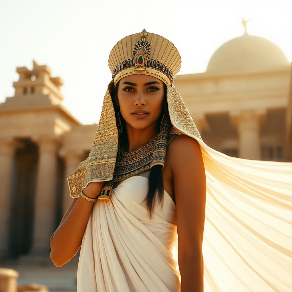 Egyptian Beauty in Golden Headdress, Cinematic Style