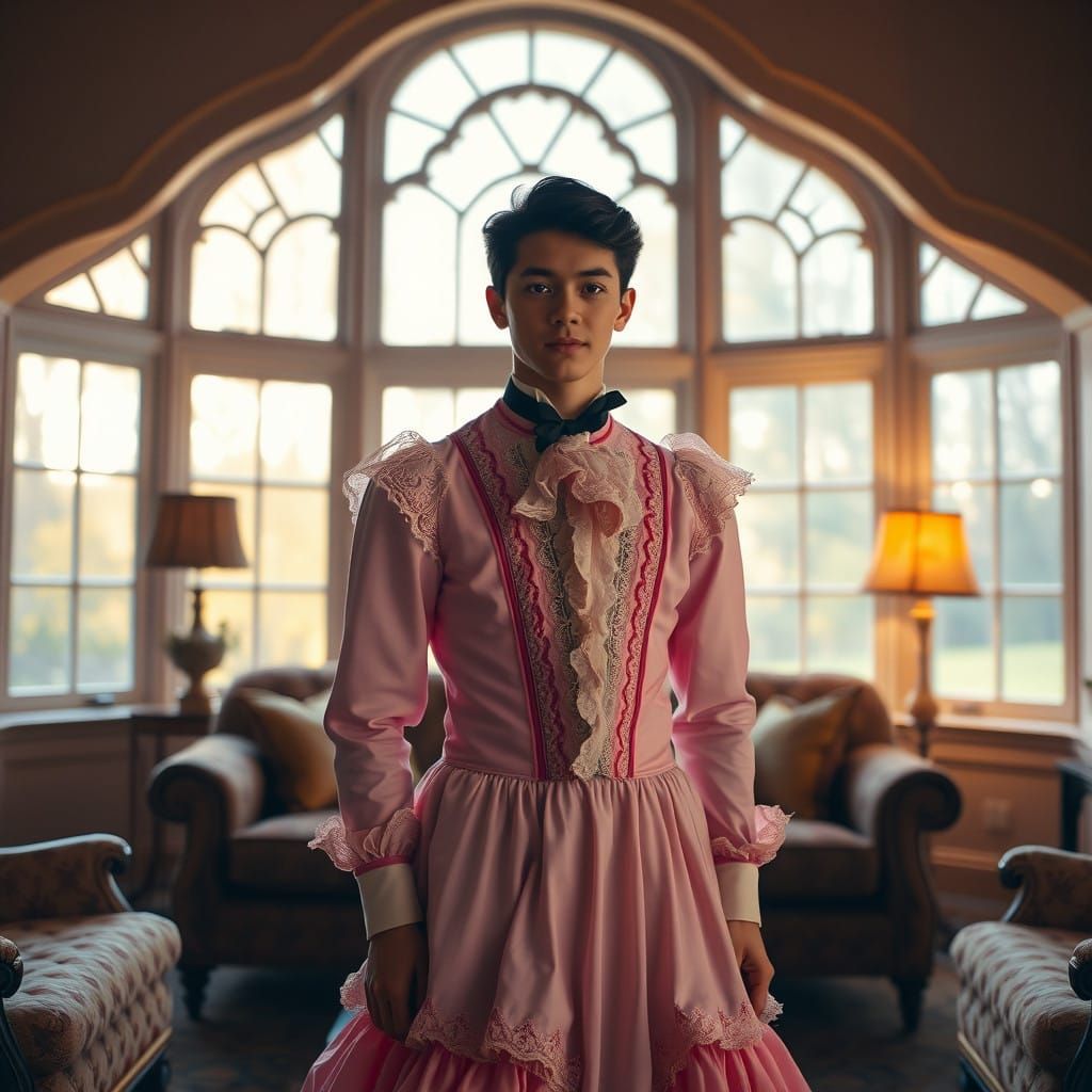 Young Victorian Gentleman Posed in Elegant Living Room