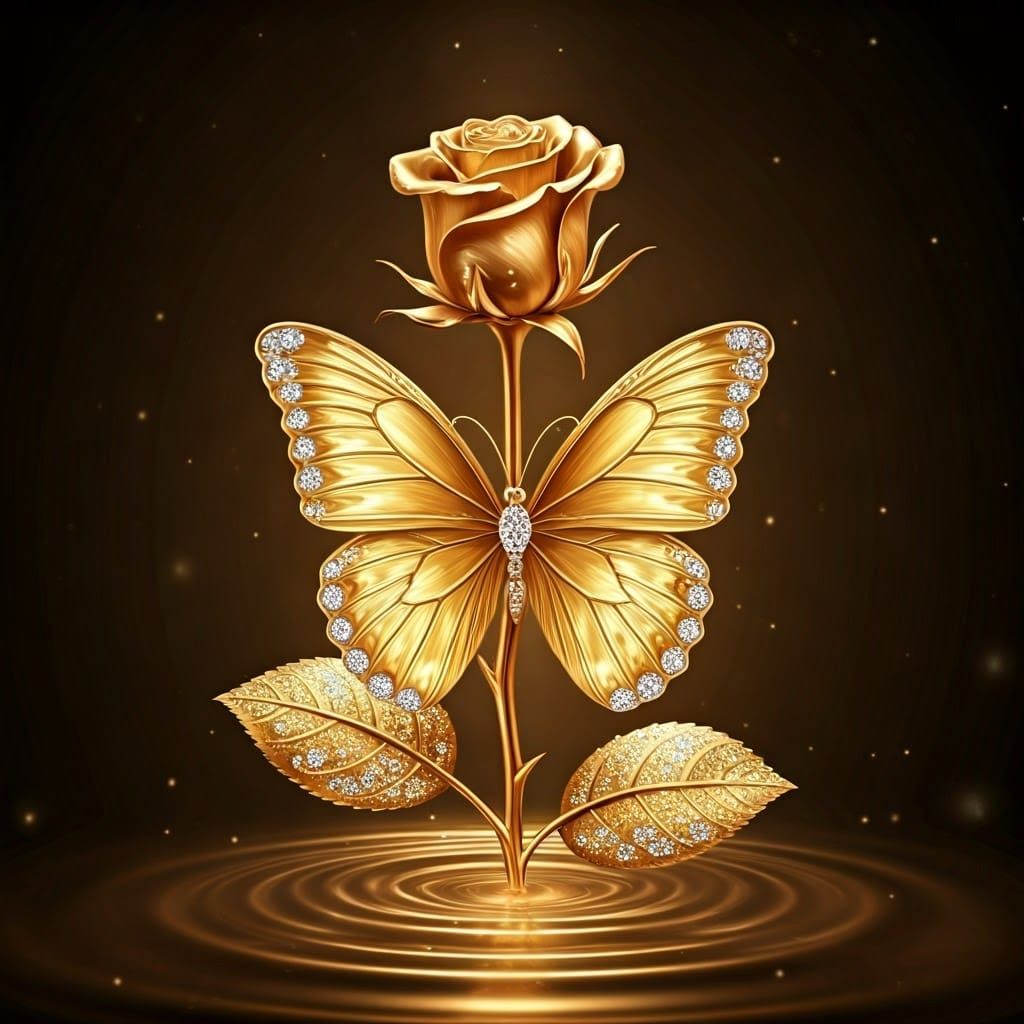 Epic Gold Rose Blooms with Gemstone Butterflies in Stunning ...