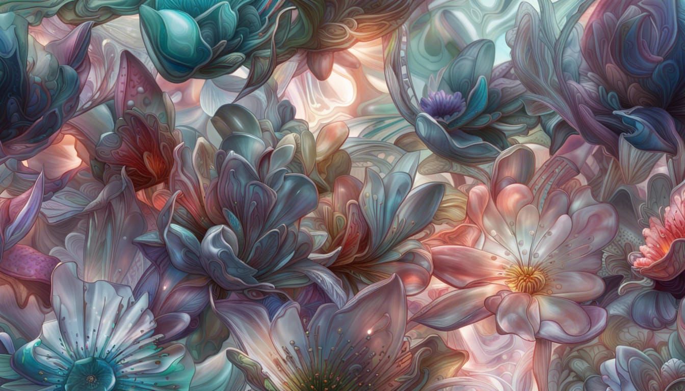 Hyperrealistic Alien Glass Flowers on Distant Planet
