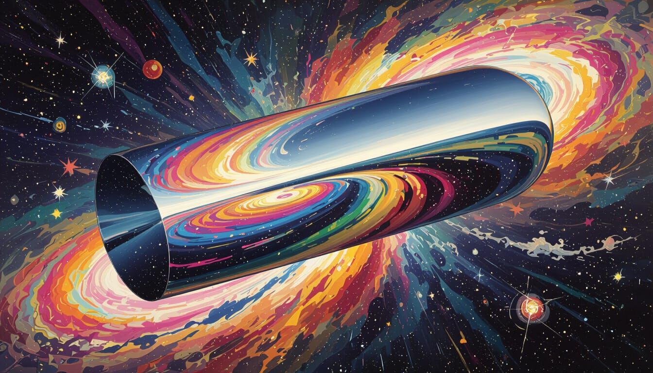 Reflective Cylinder Spinning in Abstract Cosmos