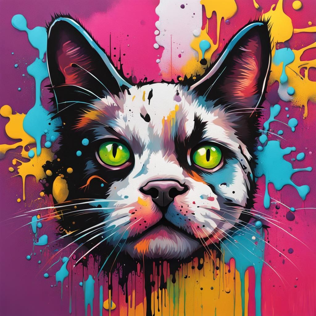 Funky Cat-Dog Hybrid in Graffiti Splash Art
