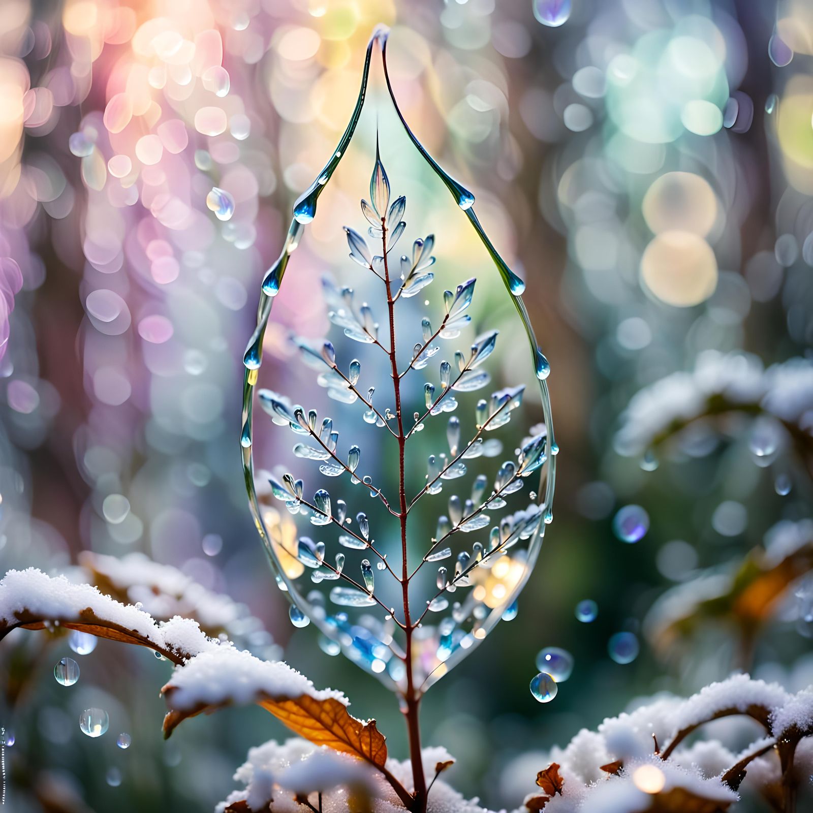 Magical Forest Leaf with Sparkles and Crystals