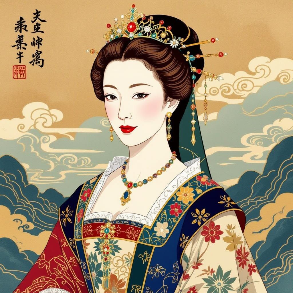 Regal Historical Portrait in Nihonga Style