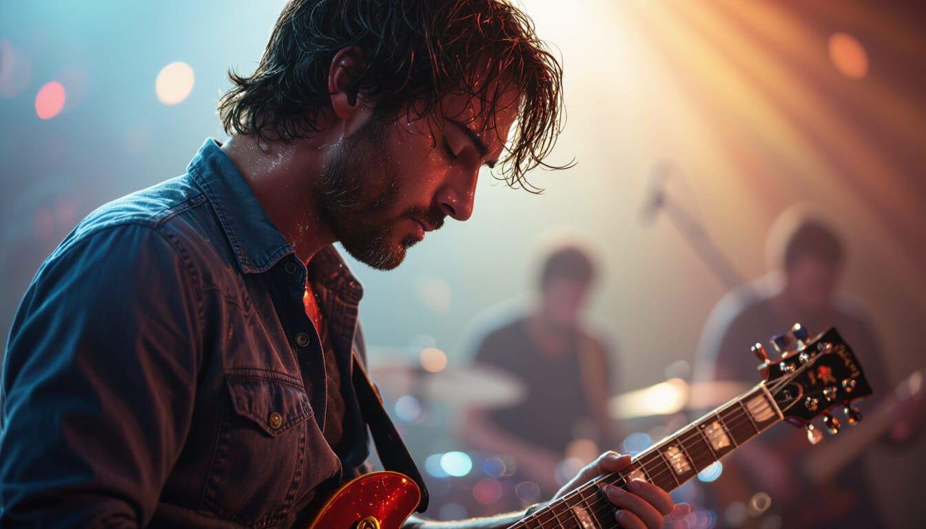 Man Lost in Music: Hyperrealistic Guitar Performance