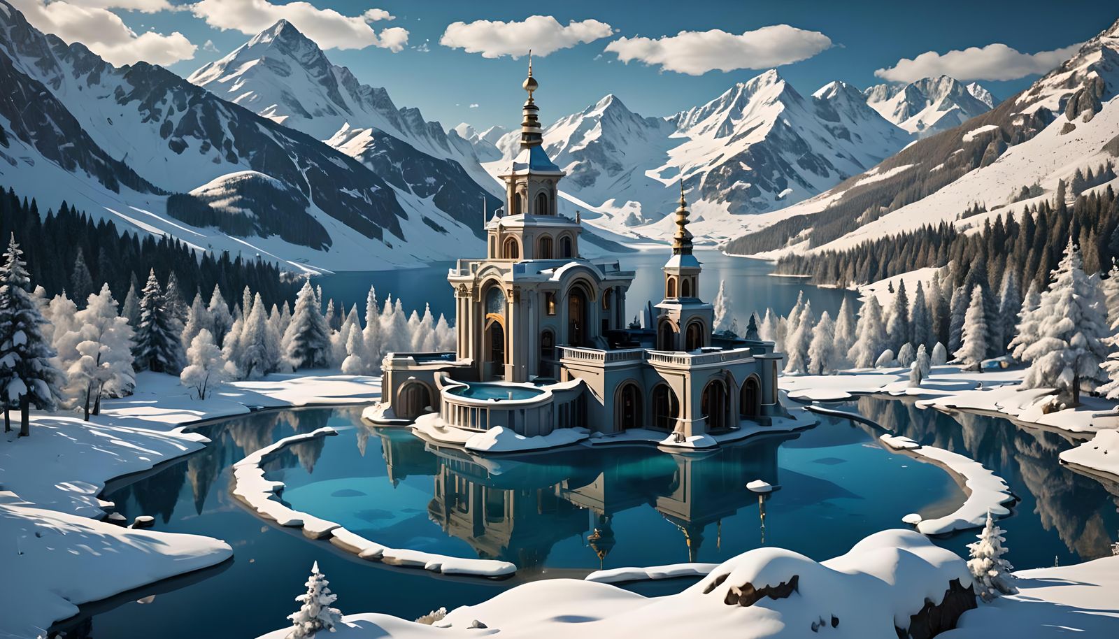 Blue Lake and Snow Mountains, Hyperdetailed Art