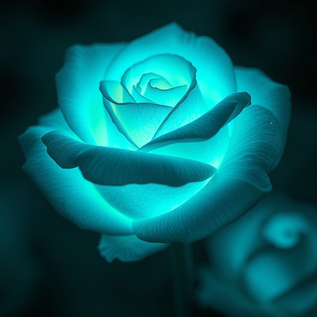 Bioluminescent Rose with Ethereal Glow