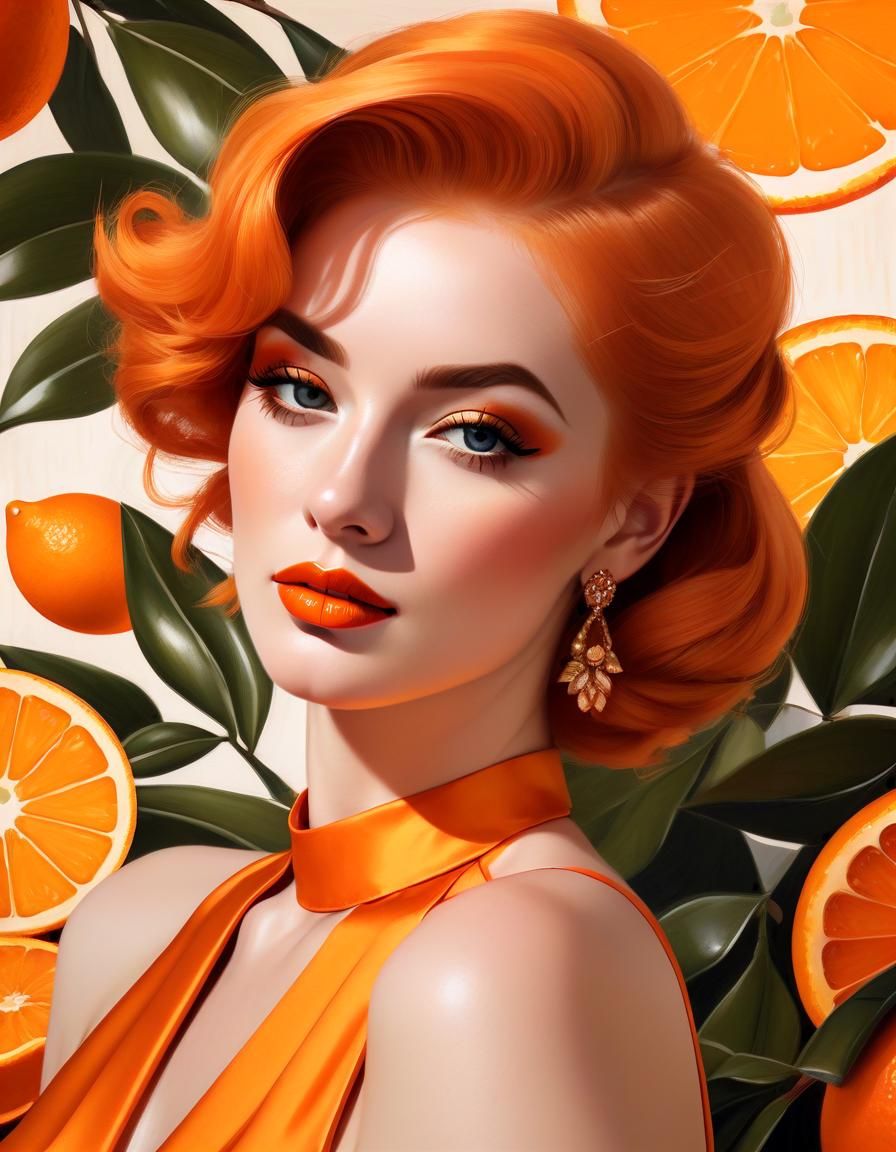 Glamorous Orange Portrait in Vintage Illustration Style