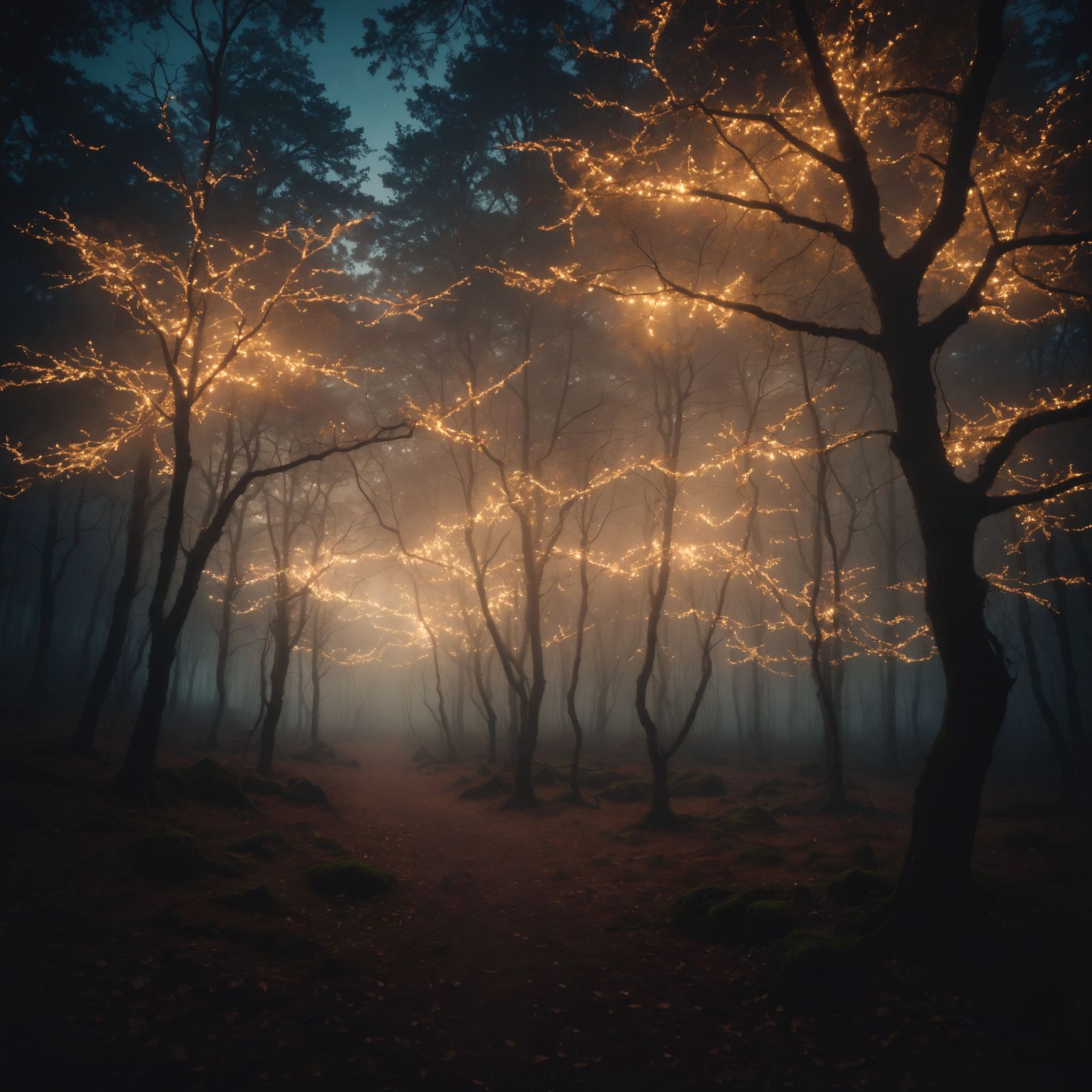Mystical Forest of Tulle Trees with Twinkling Lights