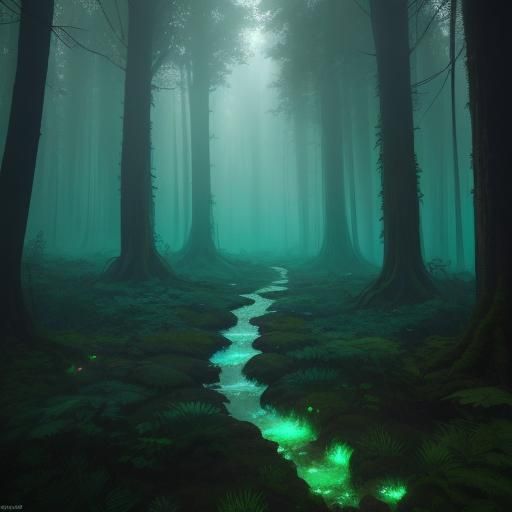 Fantasy Forest with Bioluminescent Flora in Ethereal Light