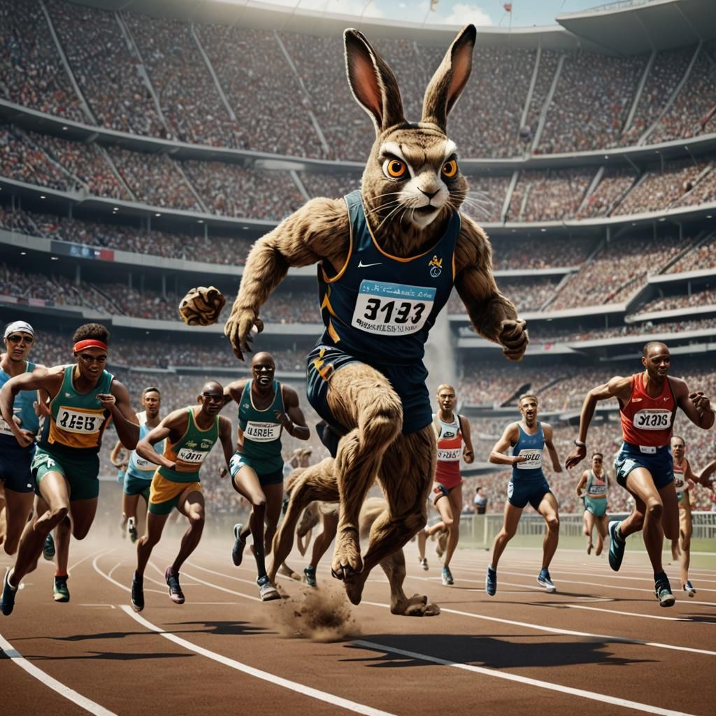 Animals Compete in Track Race, Detailed Matte Painting