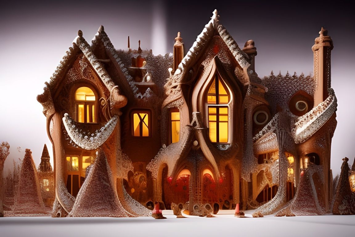 Gaudi-Hadid Gingerbread Mansion in Winter Night
