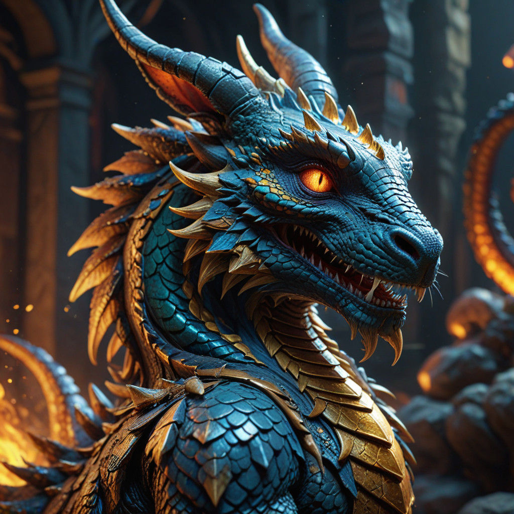 Fierce Dragon-Rabbit Hybrid in Hyper-Realistic Oil Painting...