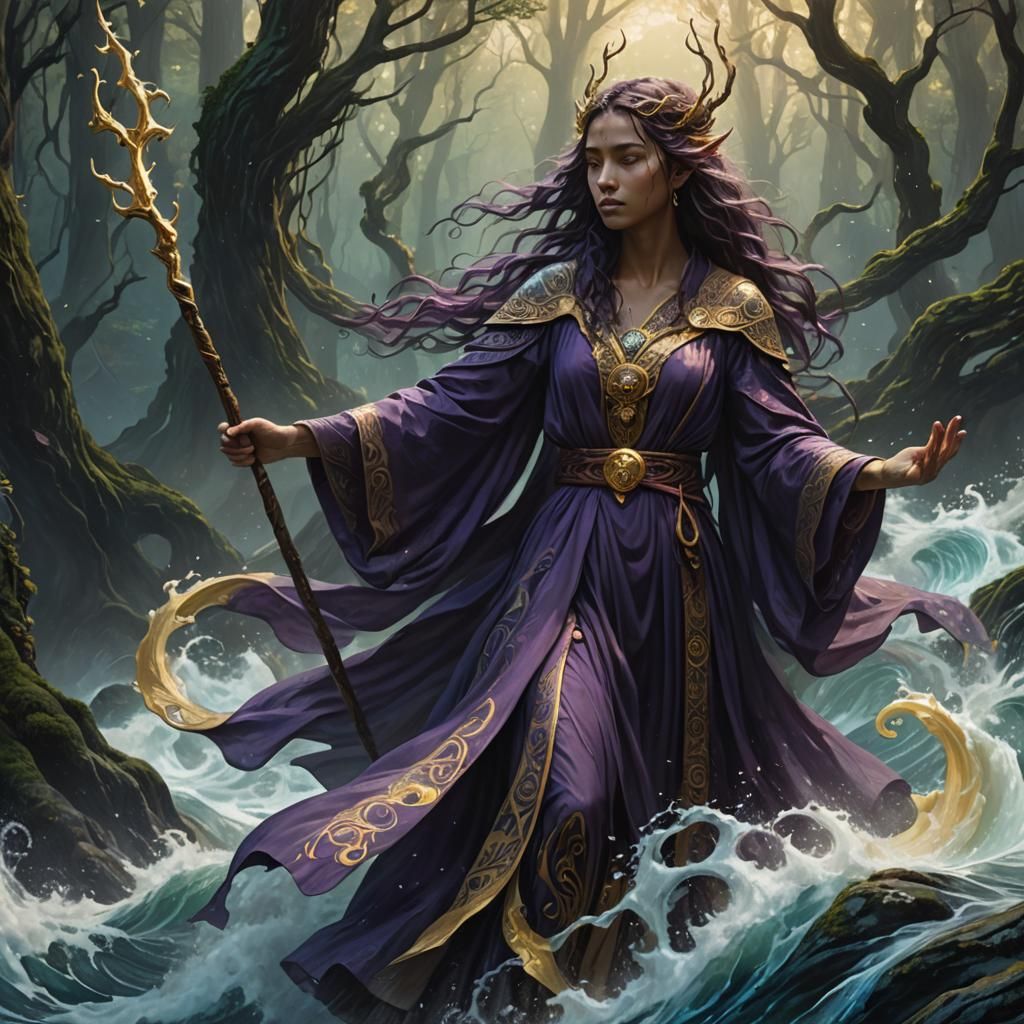 Mystical Water Druid in Dark Fantasy Art Style