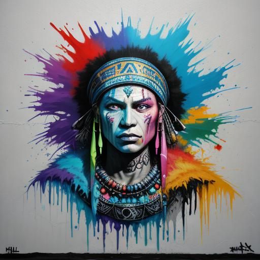 Shaman in Colorful Graffiti Street Art