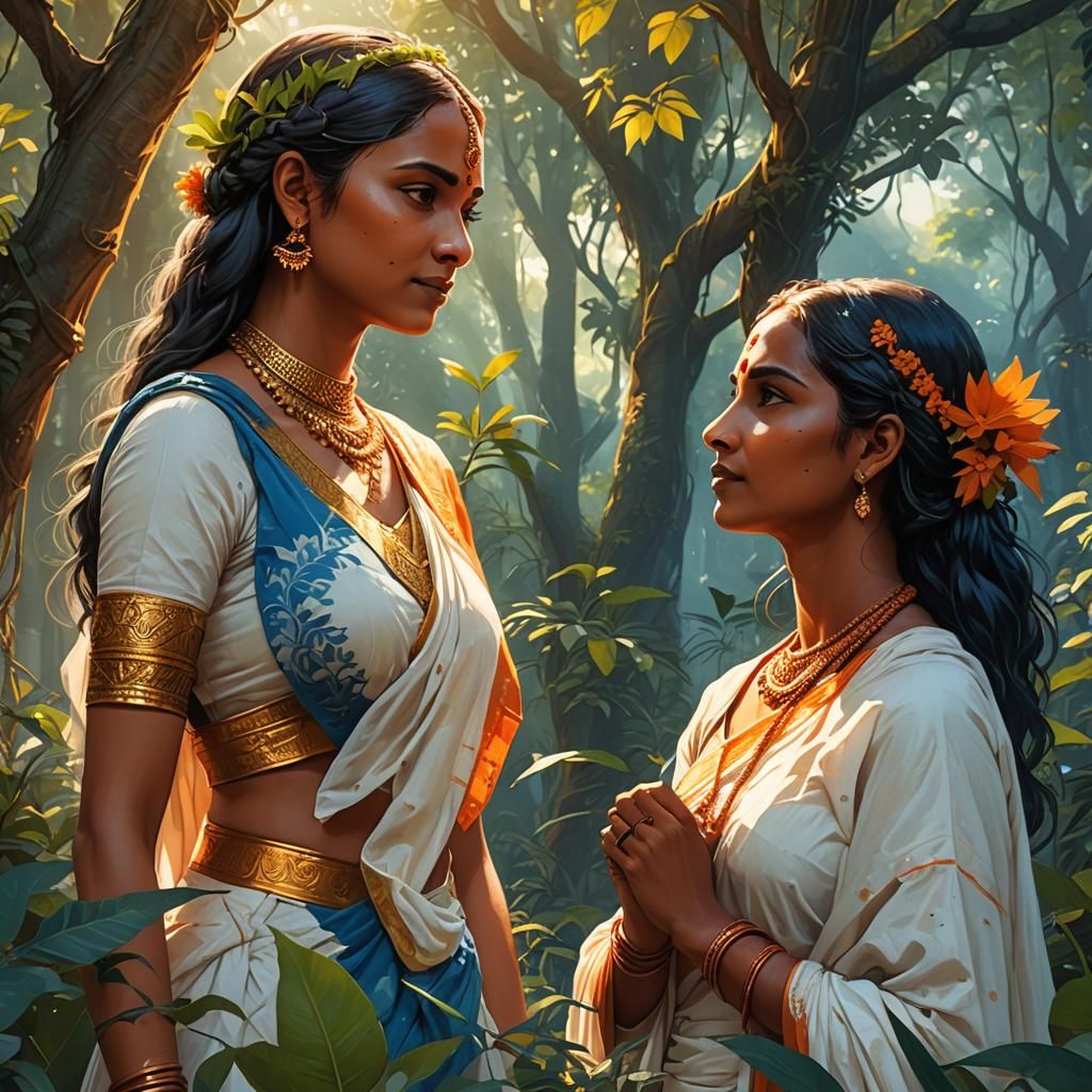 Jain Sadhvi in Jungle, Fantasy Matte Painting
