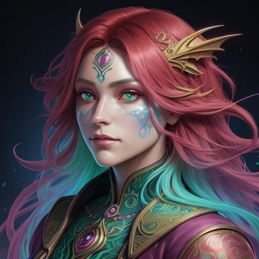 Dragon Woman Portrait in Art Nouveau Anime Style