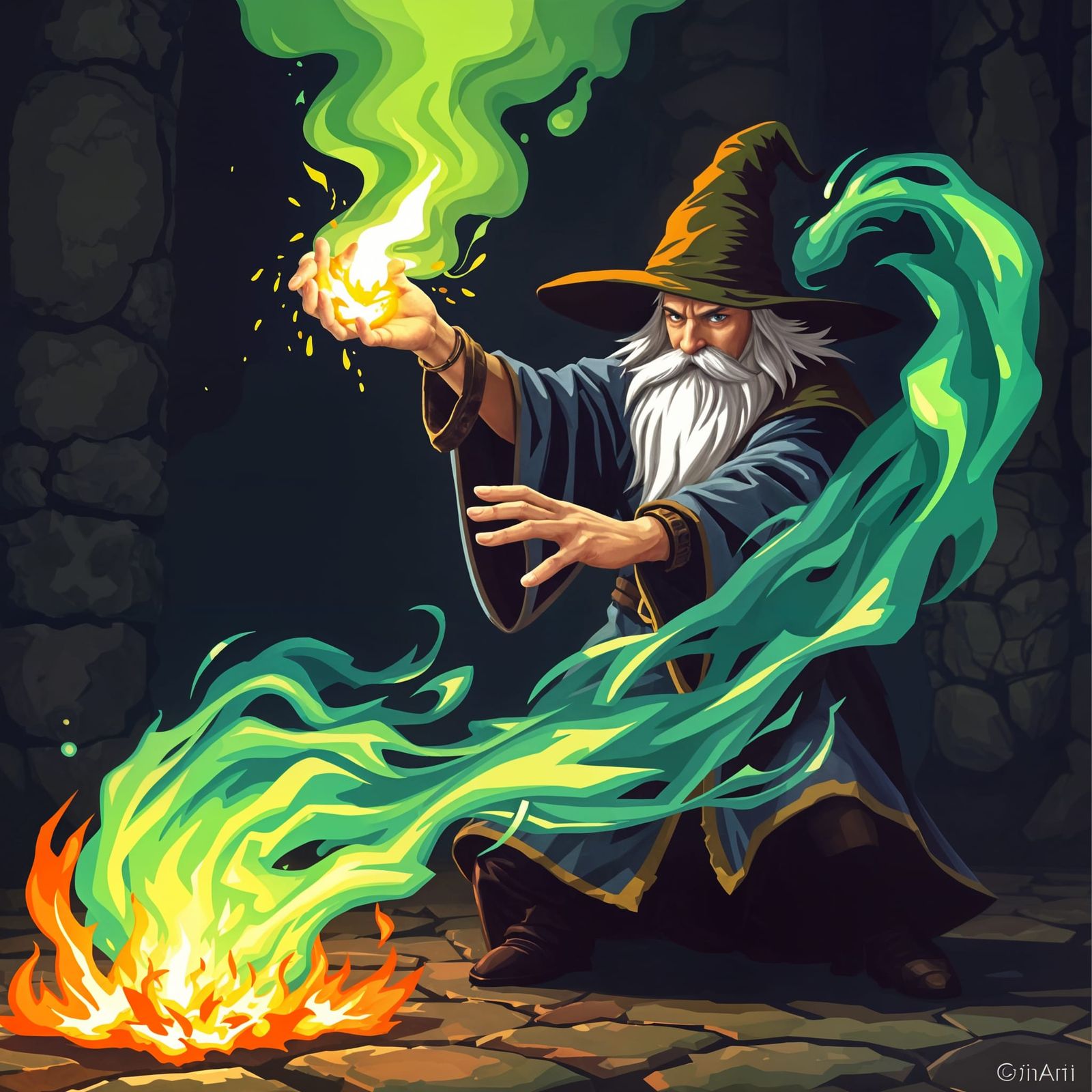 Wizard Casting Spell in Final Fantasy 7 PS1 Graphics Style