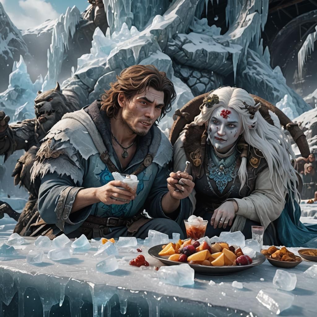 A Beautiful Man and Woman Eating Ice Cream