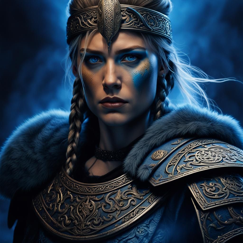Viking Warrior Woman Portrait in Dark Fantasy Style
