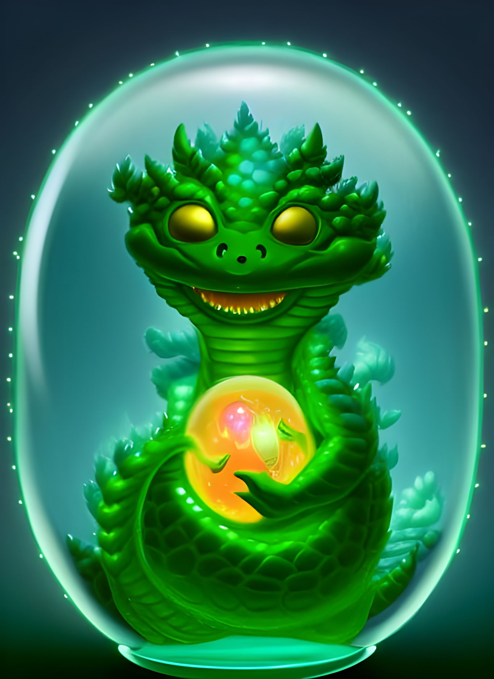 Adorable Green Dragon in Astral Snow Globe