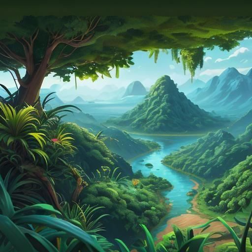 Lush Jungle Scene for Children's Book in 3D Style