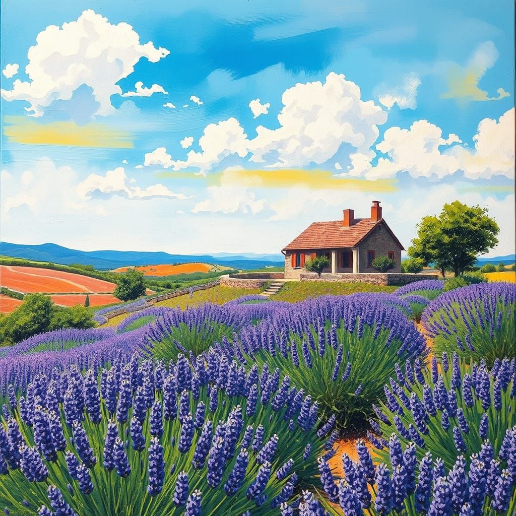 Provence Lavender Field in Graffiti Street Art Style