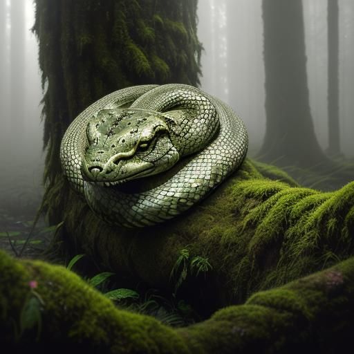 Close-Up Wildlife: Snake in Misty Forest