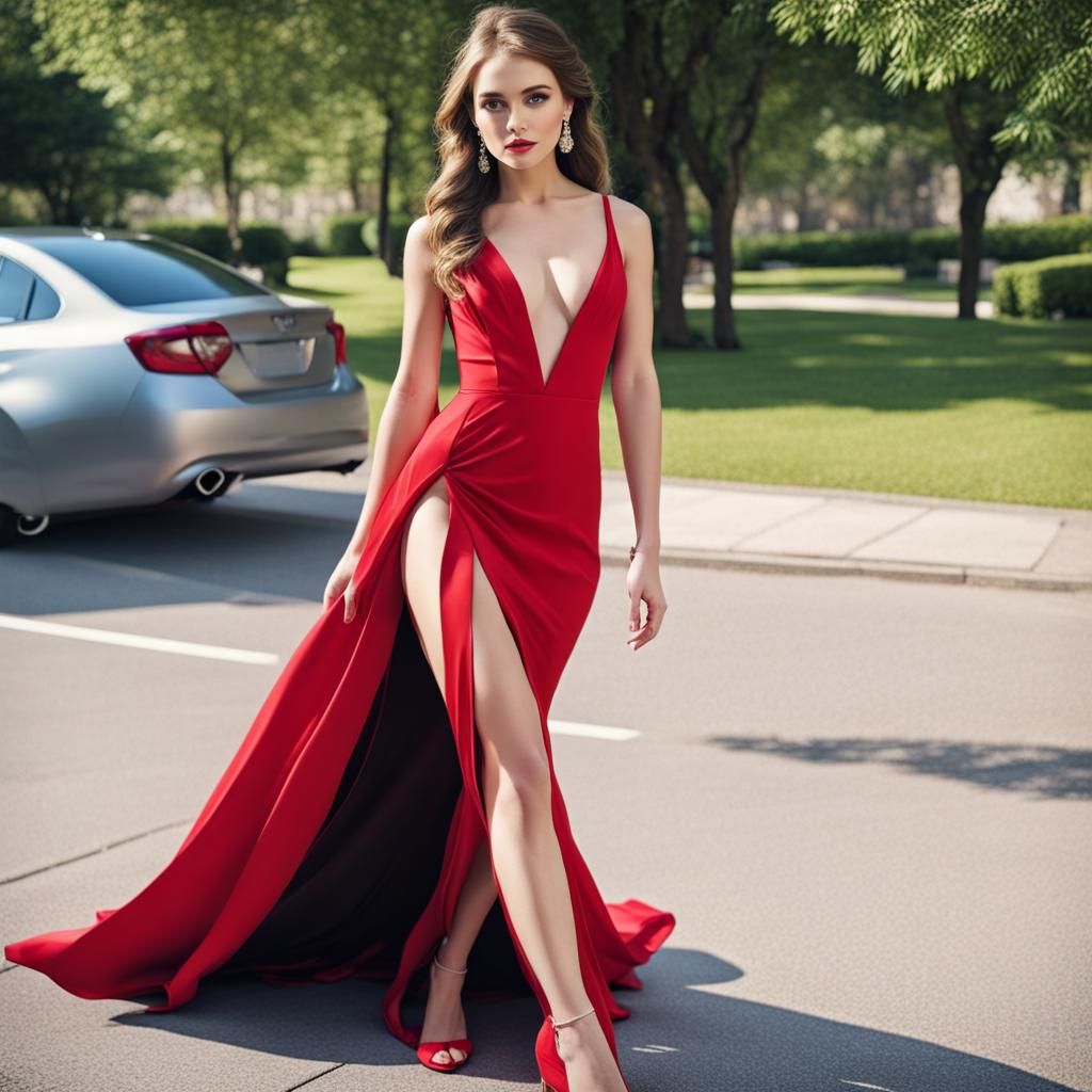 Elegant Red Prom Dress with Slit