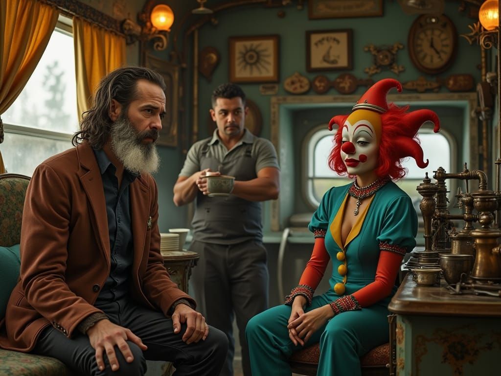 Surreal 1940s Movie Star in Steampunk Circus Trailer